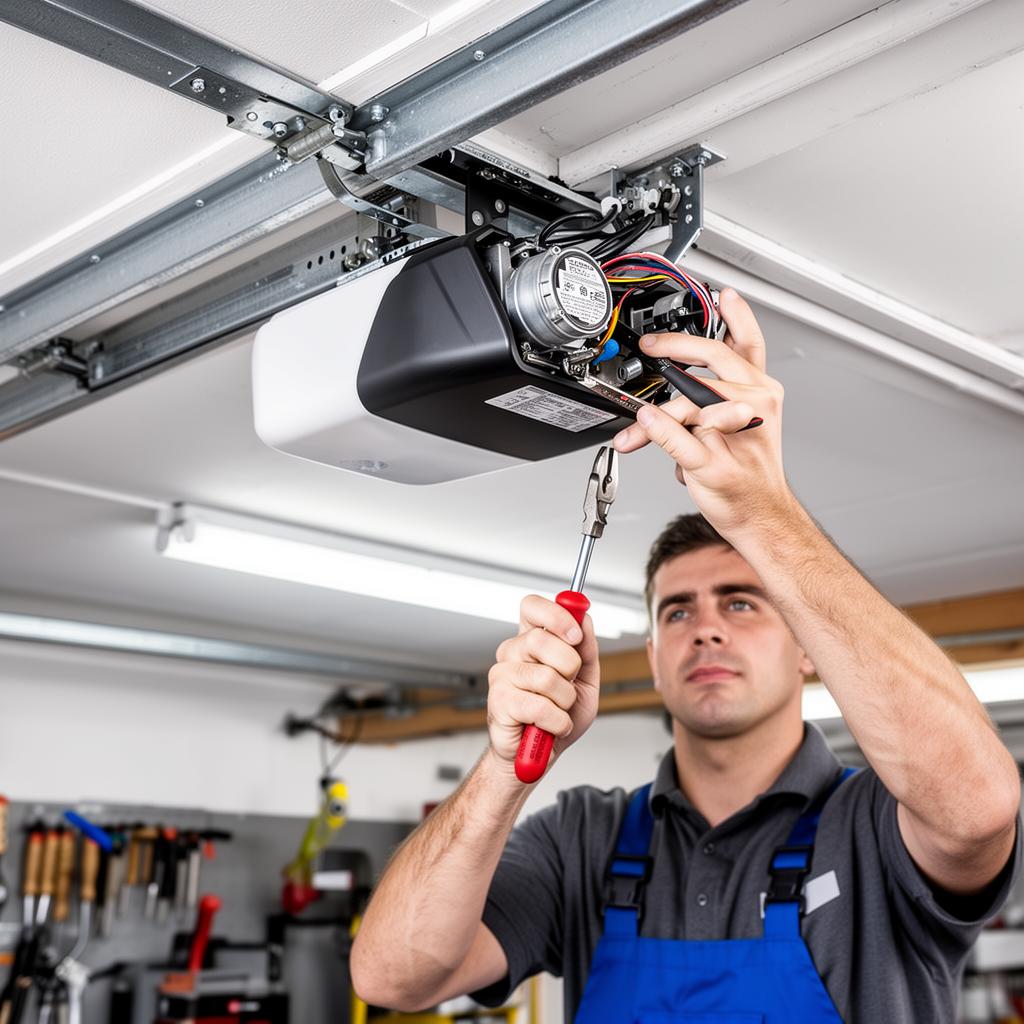 Professional garage door installation service technician